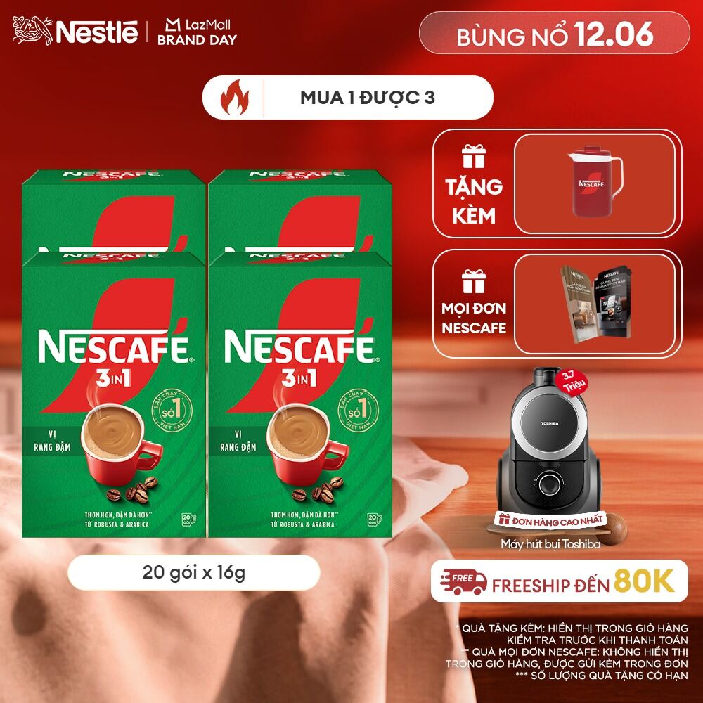 [ƯU ĐÃI THÁNG 6][FREESHIP HCM] Combo 4 hộp cà phê hòa tan Nescafé 3in1 công thức cải tiến - vị rang đậm (Hộp 20 gói)