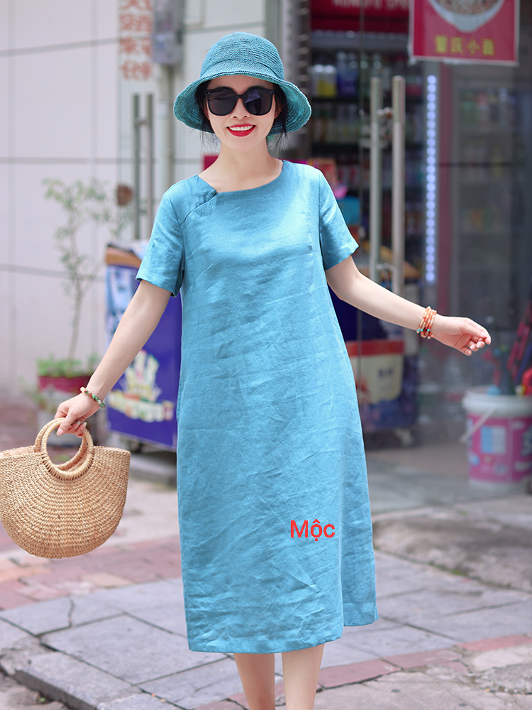 Đầm linen dáng suông đủ size từ S đến XL (44-63kg)