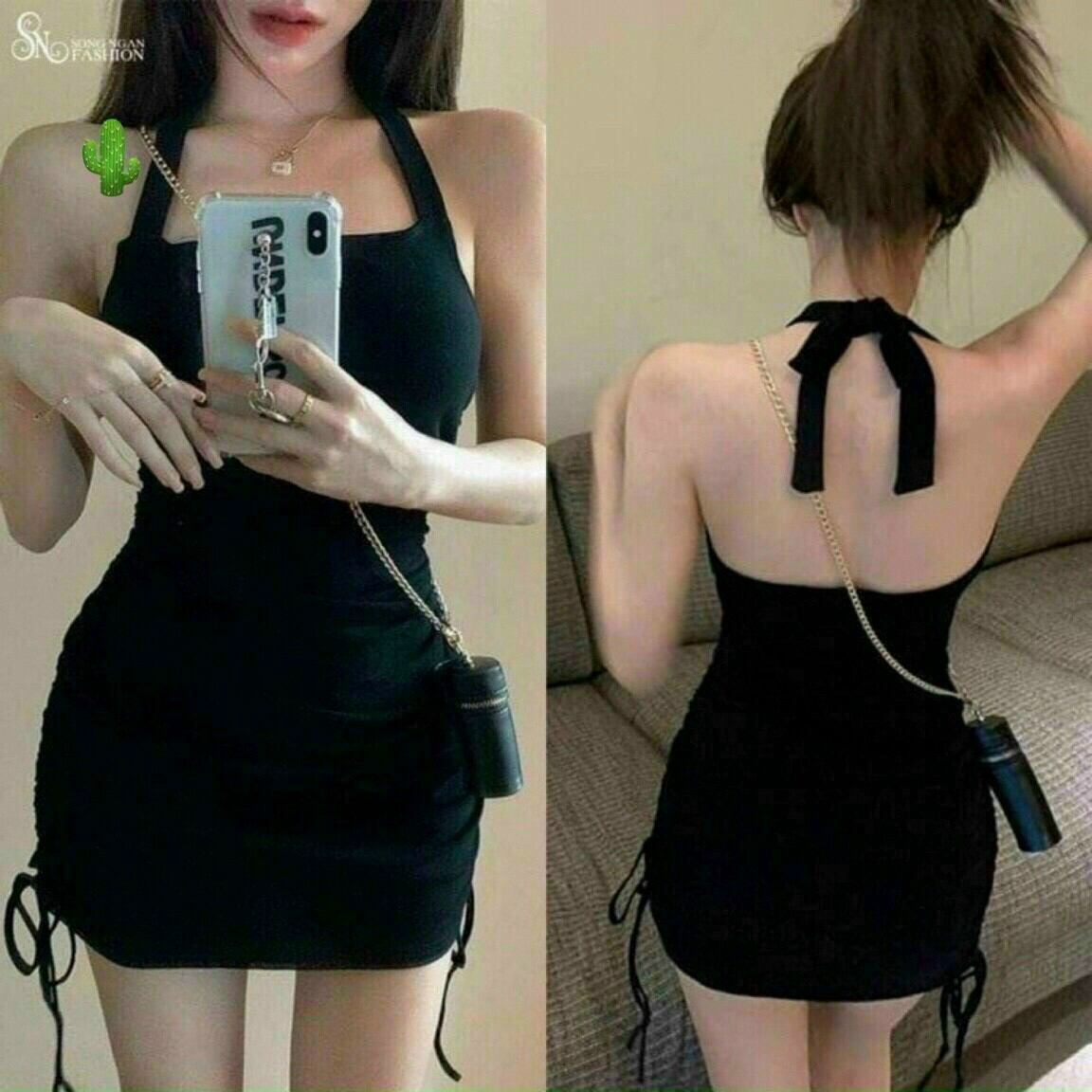 Đầm ôm body rút dây 2 bên chất thun borip đẹp