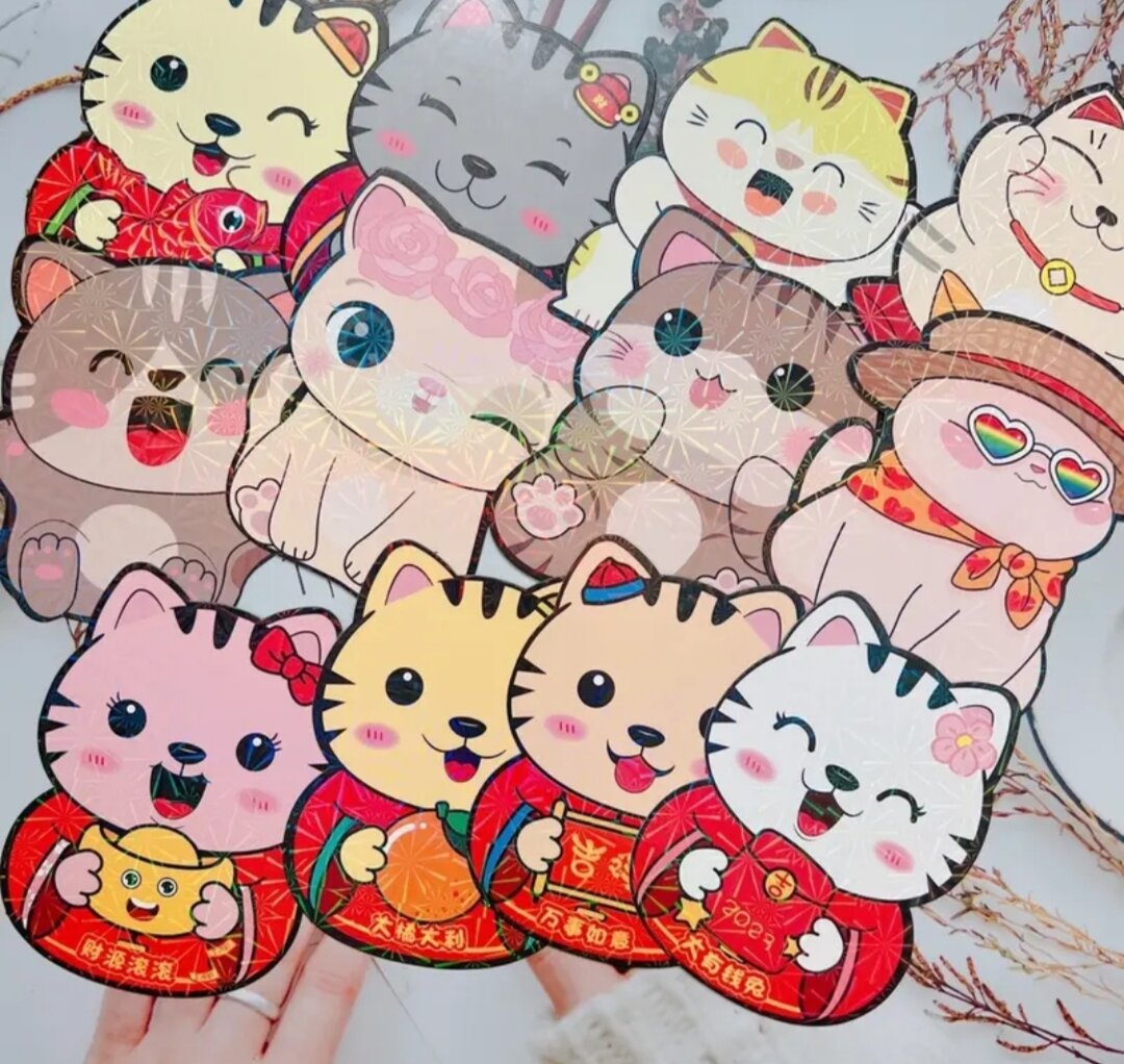 Bao lì xì chibi mèo kute có ánh kim