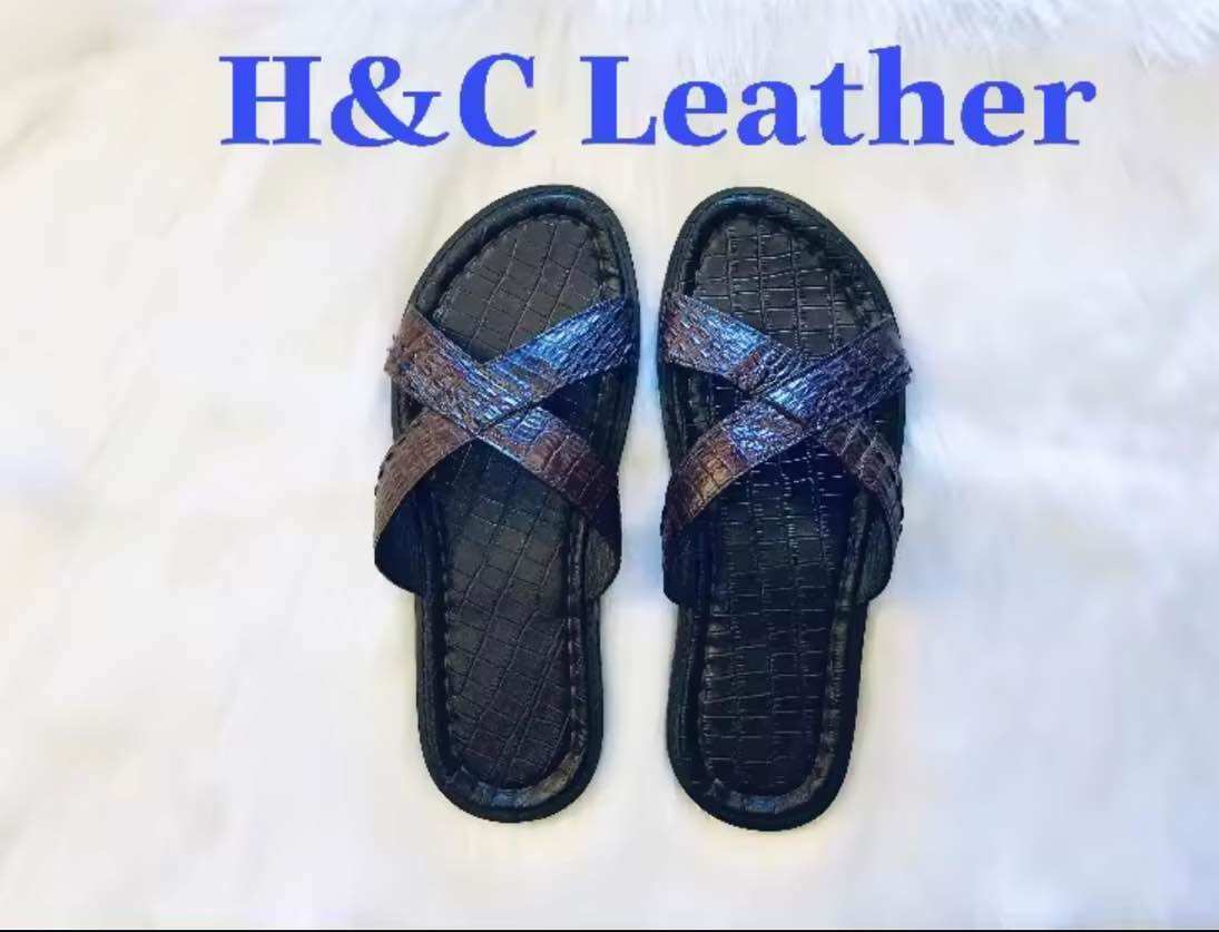 [Ảnh thật] dép quai chéo da cá sấu thật 100%, màu đen