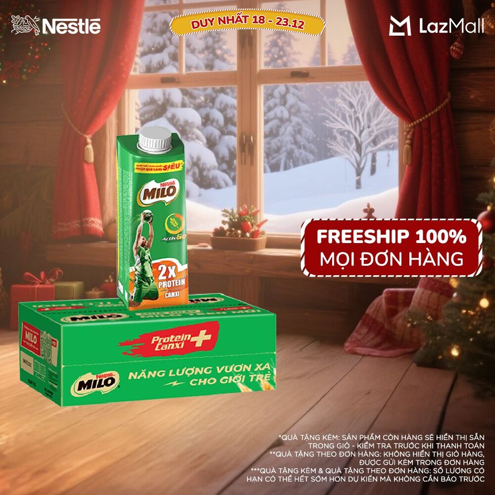   FREESHIP TOÀN QUỐC  Sữa Lúa Mạch Nestlé® MILO® Teen Protein Canxi Thùng 24 hộp x 210 ml  24x210ml  