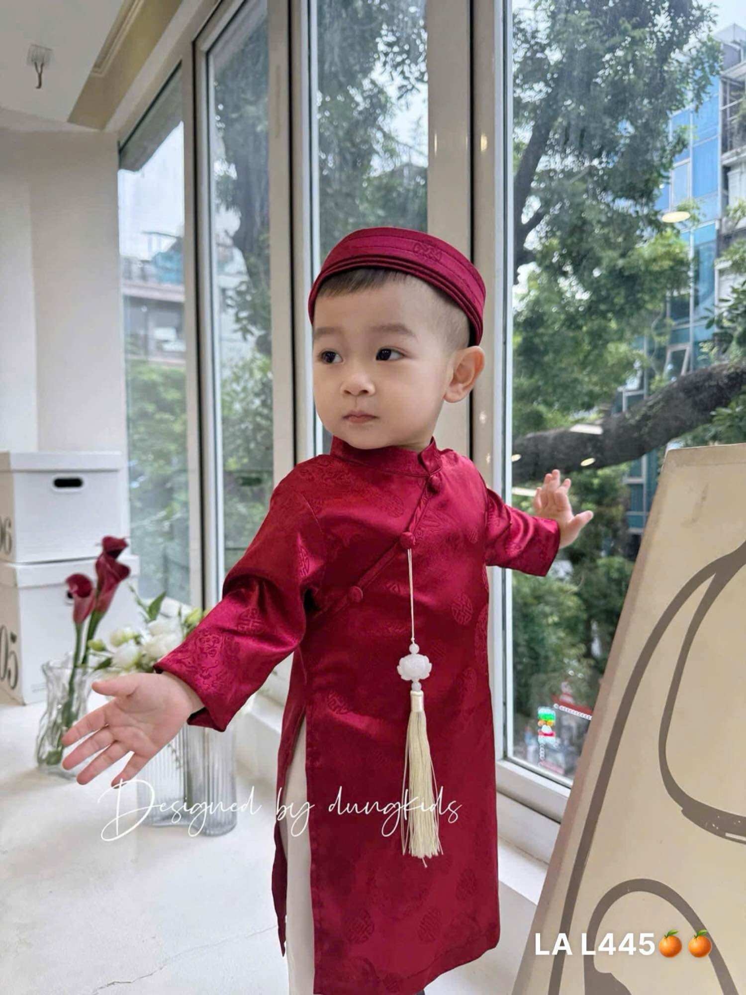 Áo Dài Bé Trai 2 Màu Kèm Khăn Đóng Diện Lễ Tết (10-32kg)