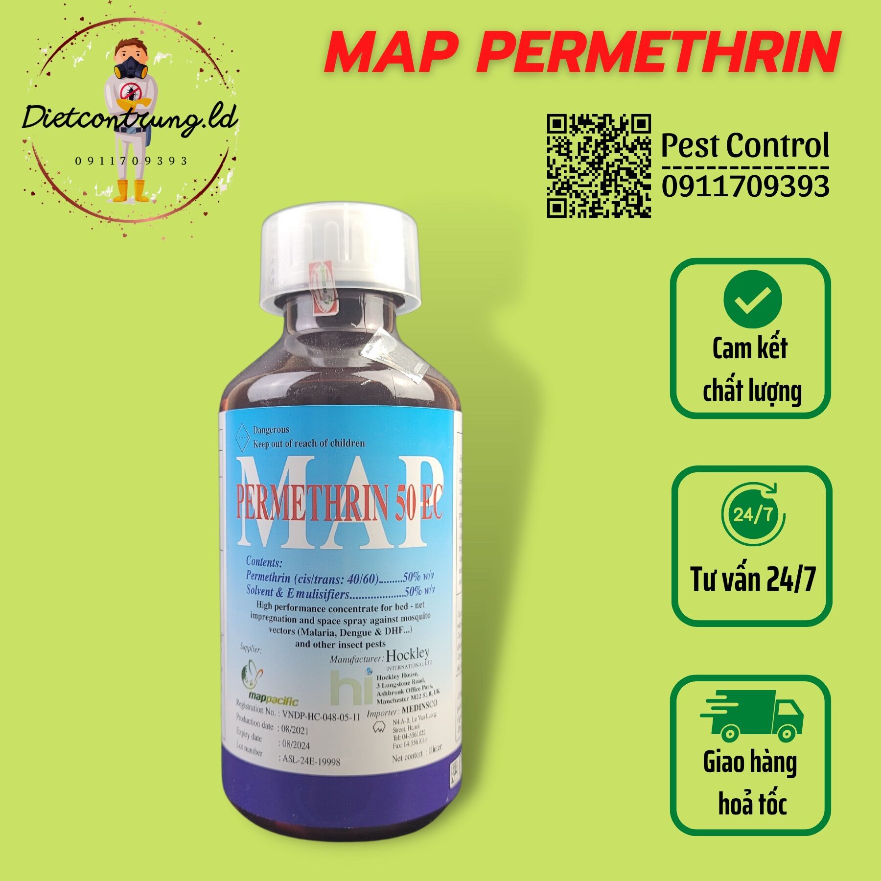 Chế phẩm diệt muỗi map permethrin 50ec - chai 1 lít