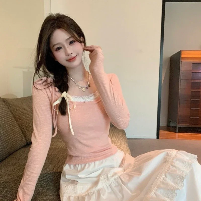 Áo thun tay dài cột nơ phối ren xinh lắm lun lpp01