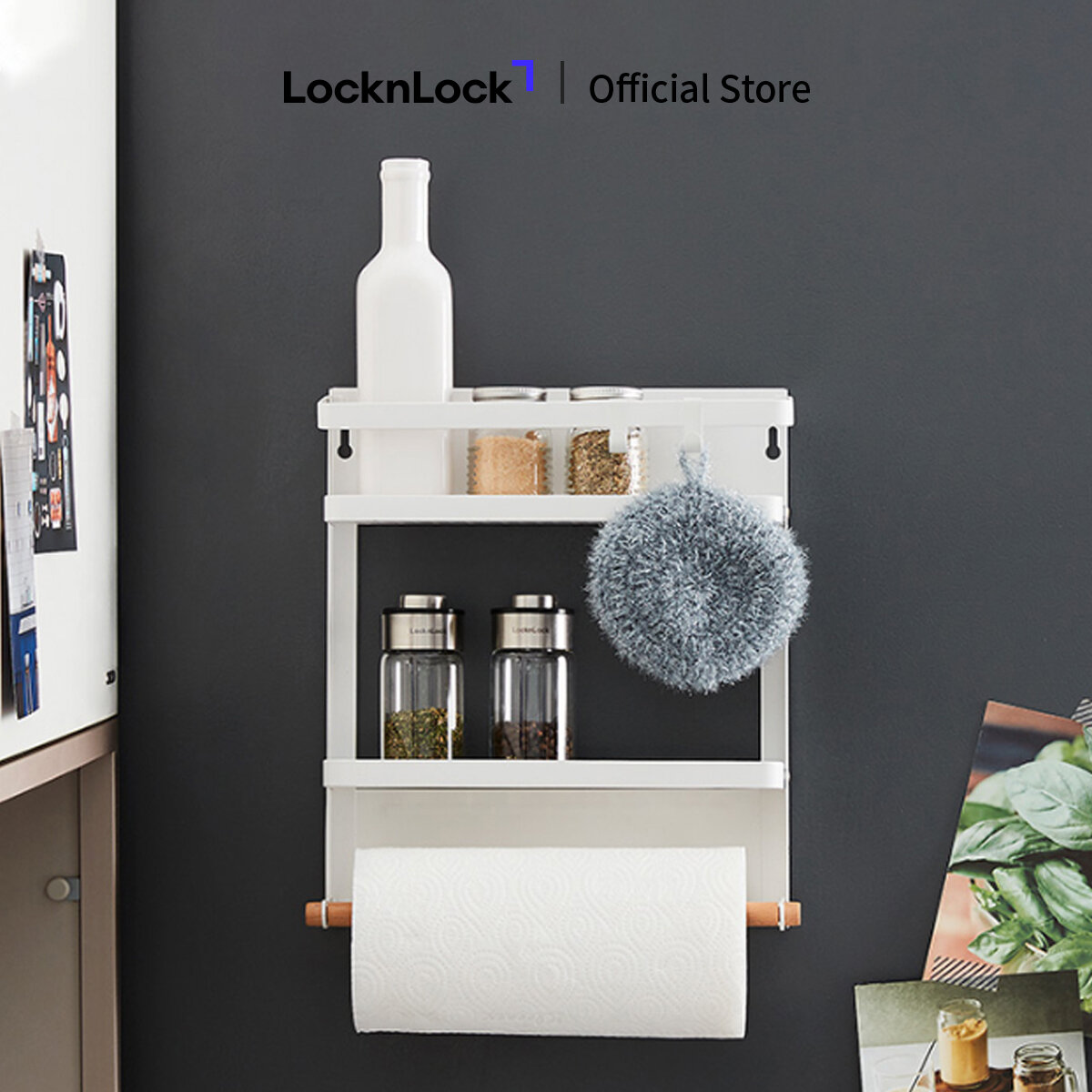 LWR156WHT Kệ treo có từ tính LocknLock Magnetic Side Shelf không khoan đục lắp đặt vào bề mặt kim loại có từ tính