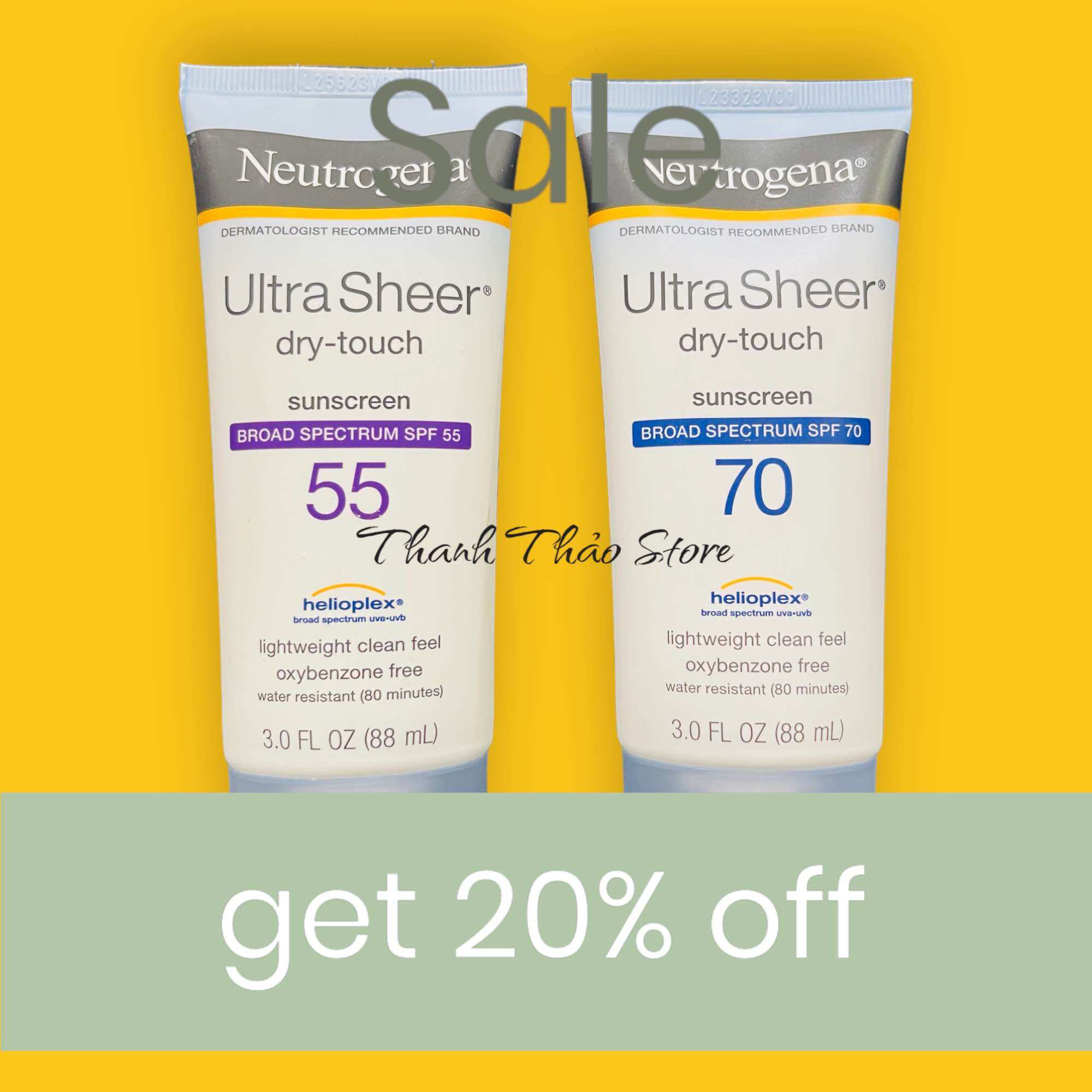 Kem chống nắng neutrogena ultra sheer spf55 và spf70 88ml của mỹ