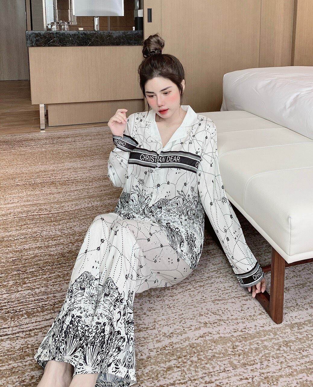 Bộ Pyjama lụa xước ánh kim cao cấp (free size: 45kg đến 60kg) HÀNG THIẾT KẾ MỚI.