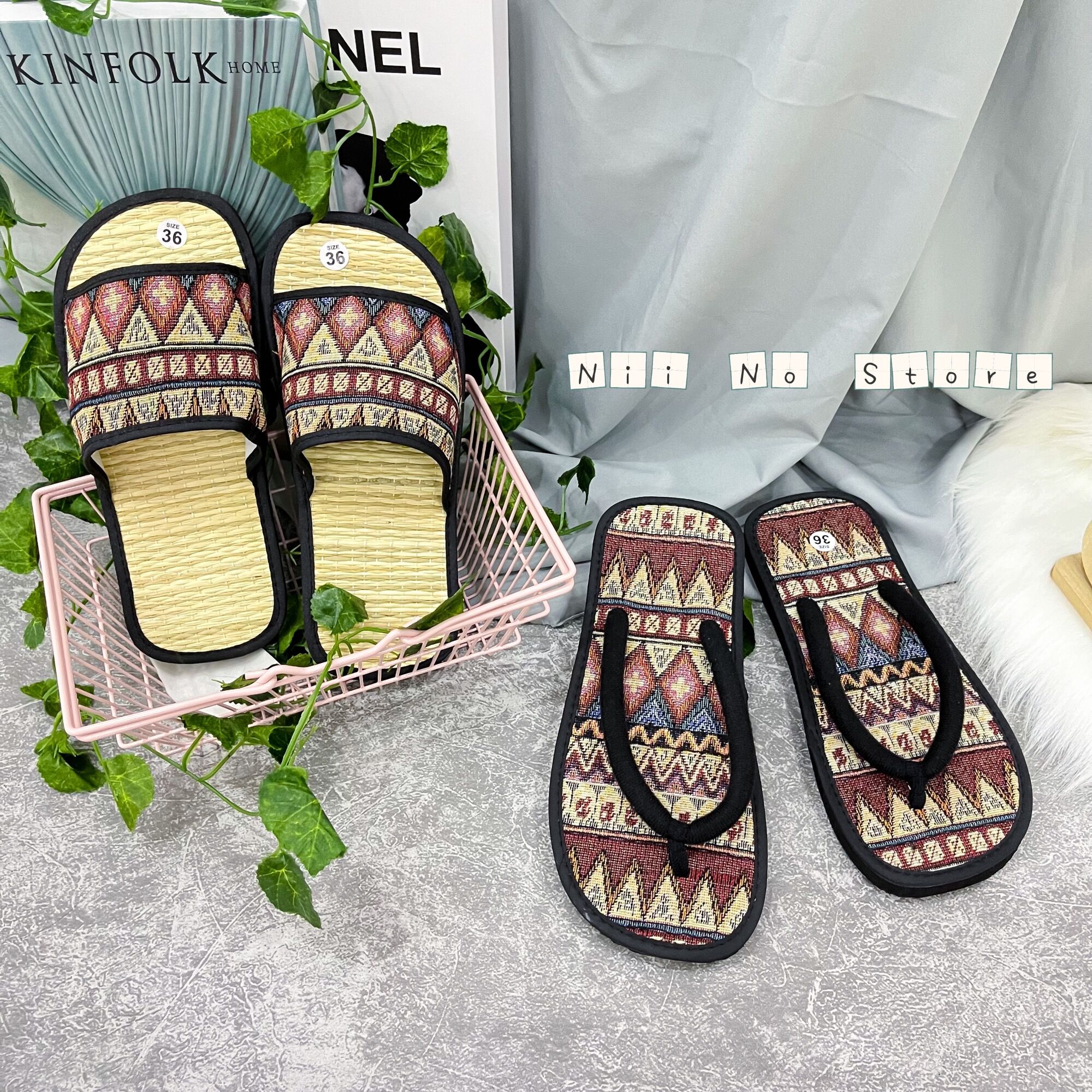 [ND016] Dép thổ cẩm đỏ quai kẹp