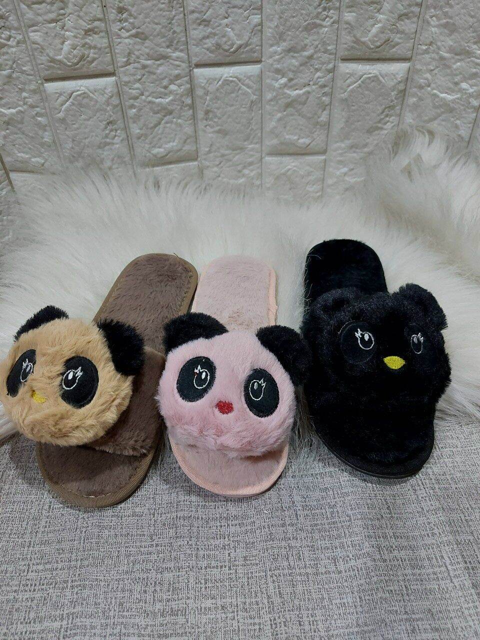 [HCM]Dép bảng ngang nữ lông gấu Panda