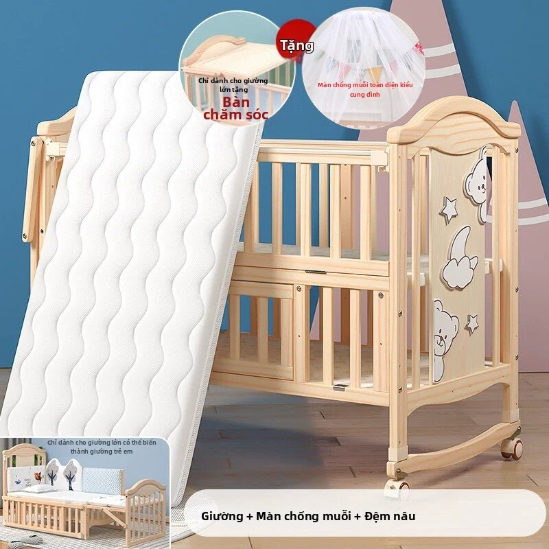 Cũi Gỗ Di Động Đa Chức Năng Không Sơn