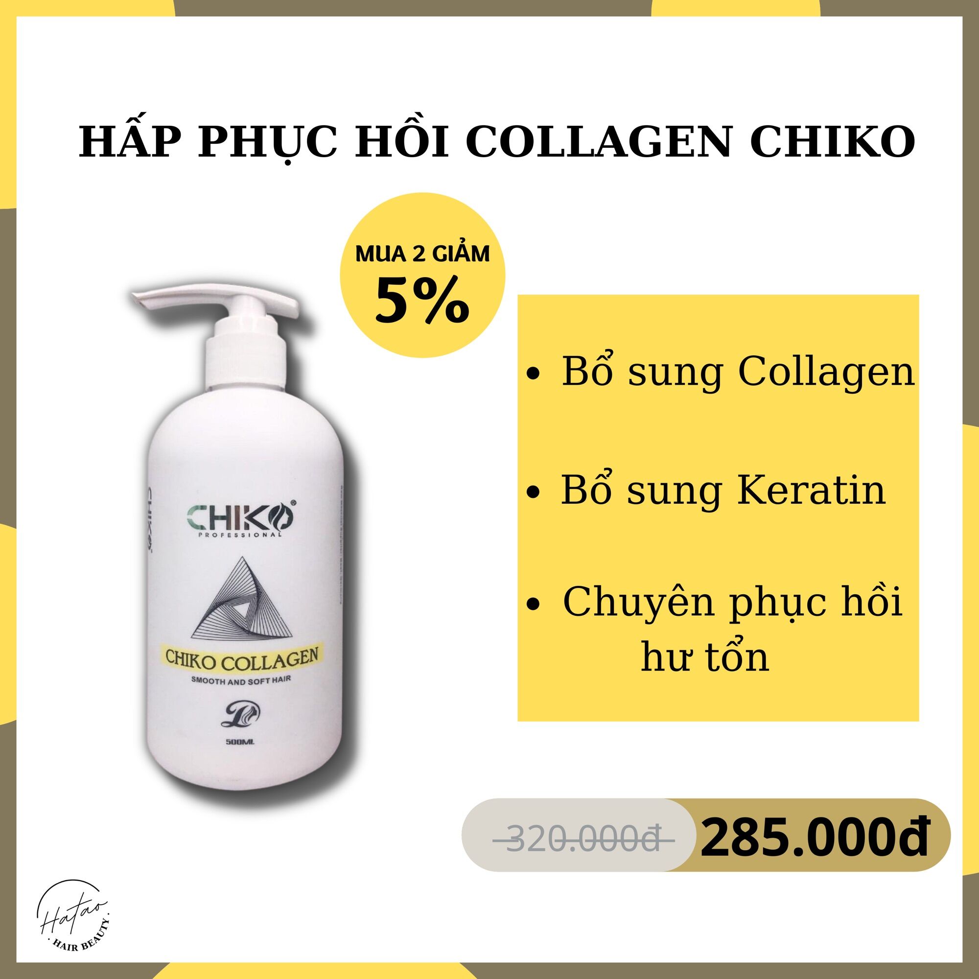 [HCM]Hấp Phục Hồi Tóc Collagen Chiko Dạng Chai 500ML