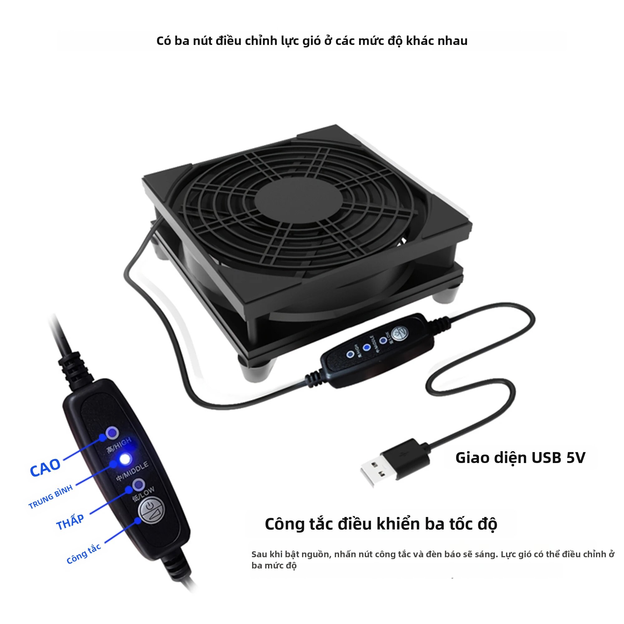 Quạt Làm Mát USB 3 Tốc Độ, Siêu Yên Tĩnh, Nguồn 5V, Dùng Cho Router, Modem, TV Box, Máy Tính - Cắm Là Chạy, 12cm, Có Hộp Đựng, Sử Dụng Bạc Đạn Dầu Giá 229,000 Đồng*Miễn phí vận chuyển