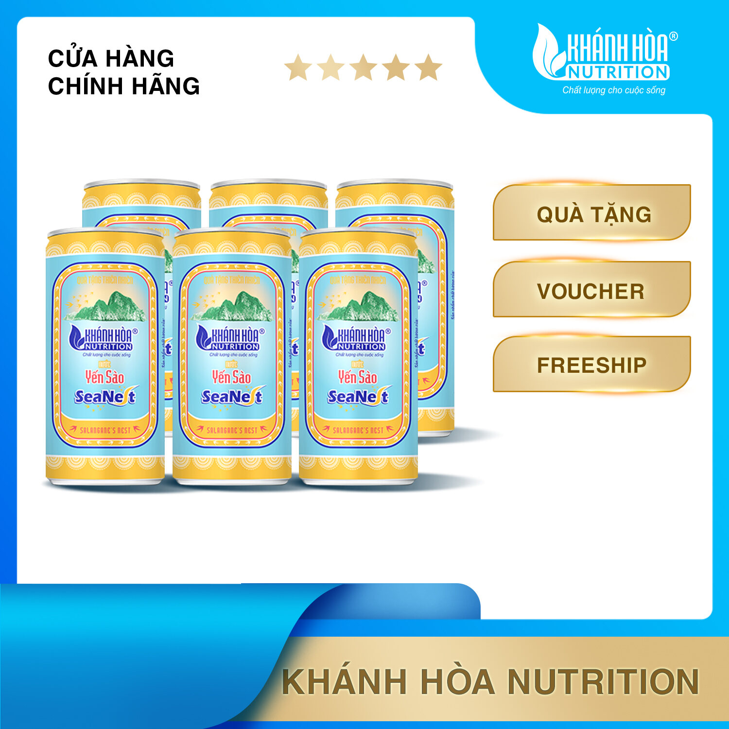 Nước Yến Sào Cao Cấp SeaNest 3% Tổ Yến -  Lon 190 ML (6 Lon/ Lốc) - Khánh Hòa Nutrition