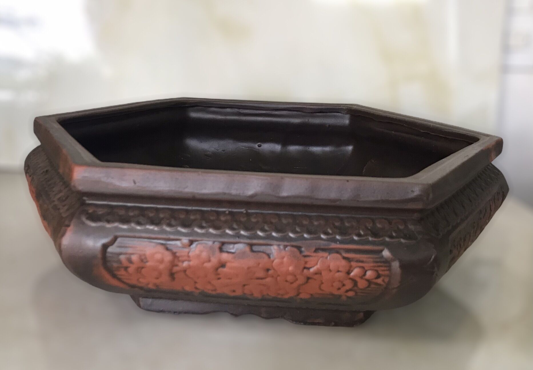 Chậu đất nung bonsai lục giác cạn (size 2)