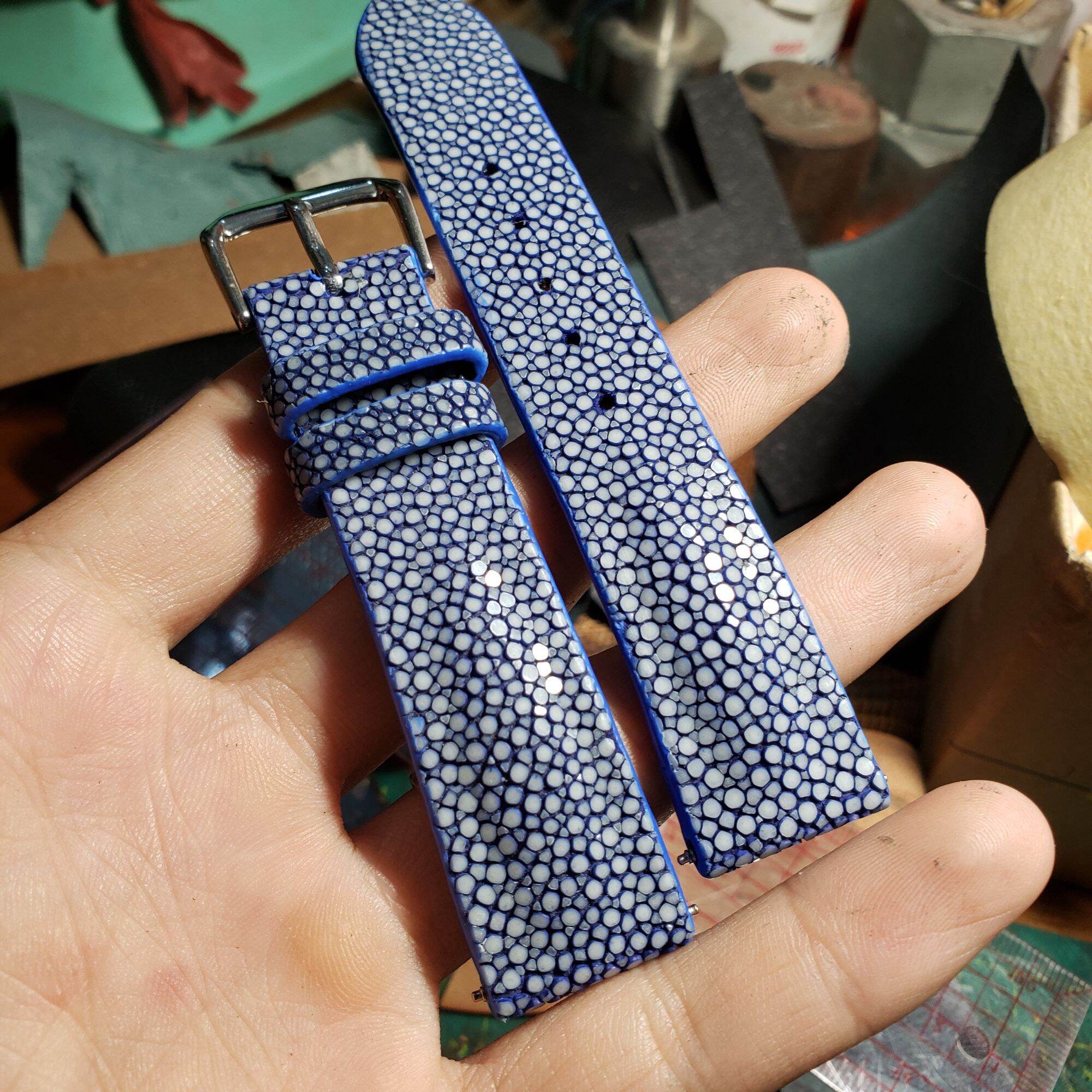 (Handmade) - Dây đồng hồ da cá đuối nhiều màu size 18-16