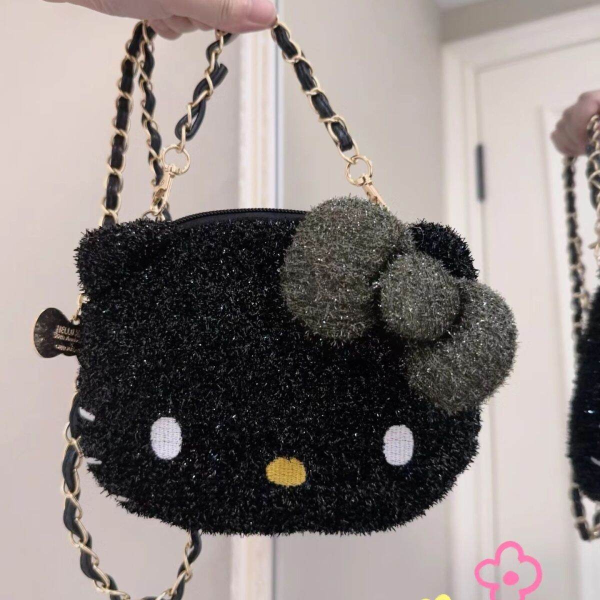 Túi Đeo Chéo Mặt Lớn Hello Kitty Túi Tròn Nhỏ Lấp Lánh Màu Xanh Lá Cây Túi Kitty Thời Trang Thường N