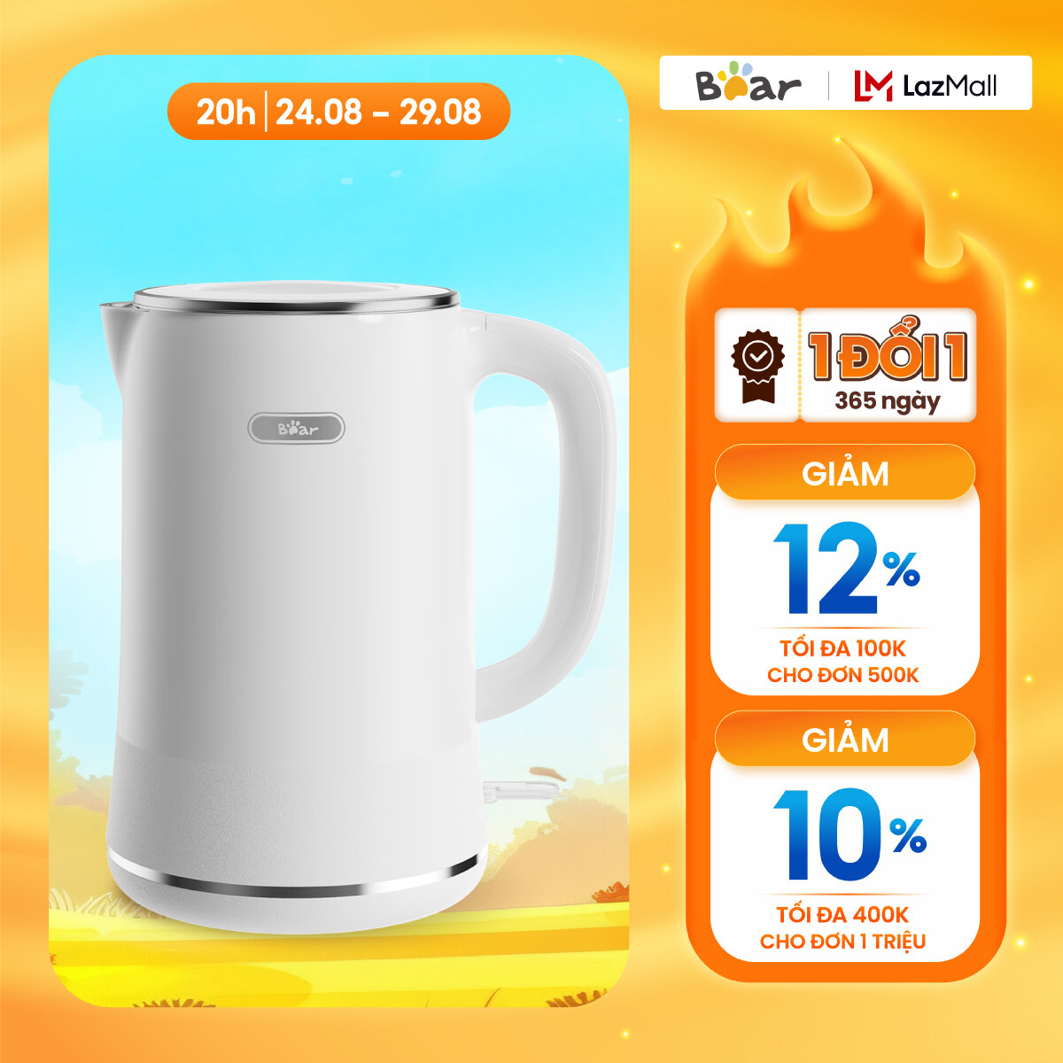 Bình đun siêu tốc 1.7l bear zdh-d17k2 - hàng chính hãng