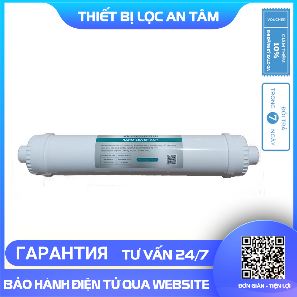 Lõi lọc nước diệt khuẩn, chống tái nhiễm khuẩn nước Nano Sliver Ag+, lõi máy lọc nước, Lõi số 9 máy lọc nước