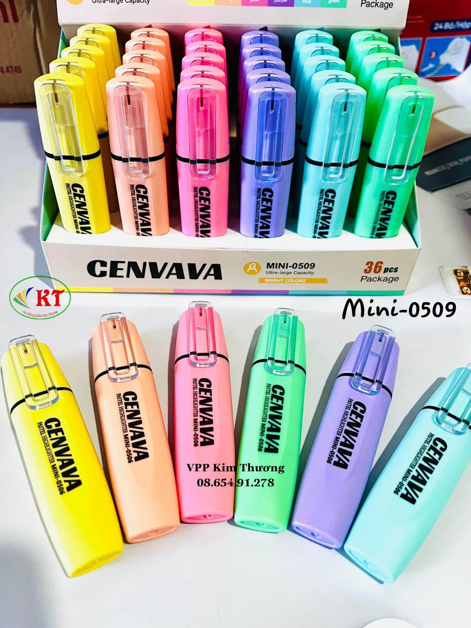 Combo 6 cây bút dạ quang lớn CENVAVA màu Pastel/ Highlighter pastel (mã: Mini-0509)