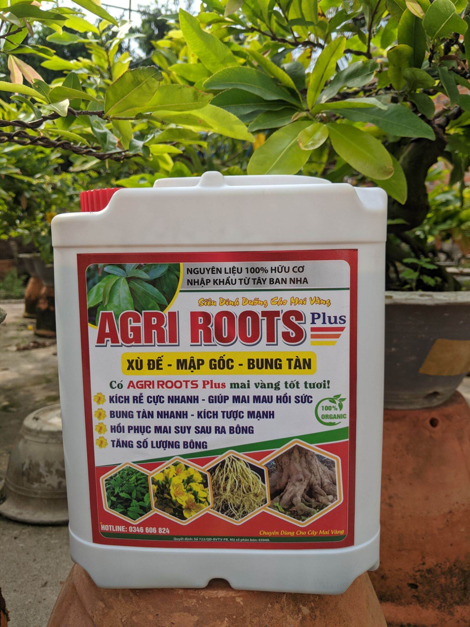 Phân bón Agri Roots Plus chuyên dùng cho mai vàng - siêu kích rễ - bung tàn - mập thân - Loại 5 lít