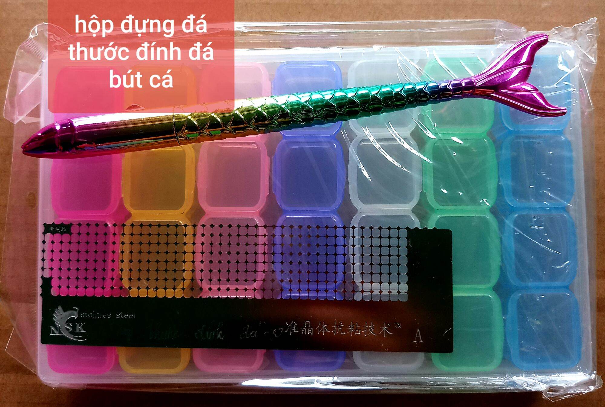 Set combo full dụng cụ làm tranh đá- thước chuyên dụng- hộp đựng đá-bút cá