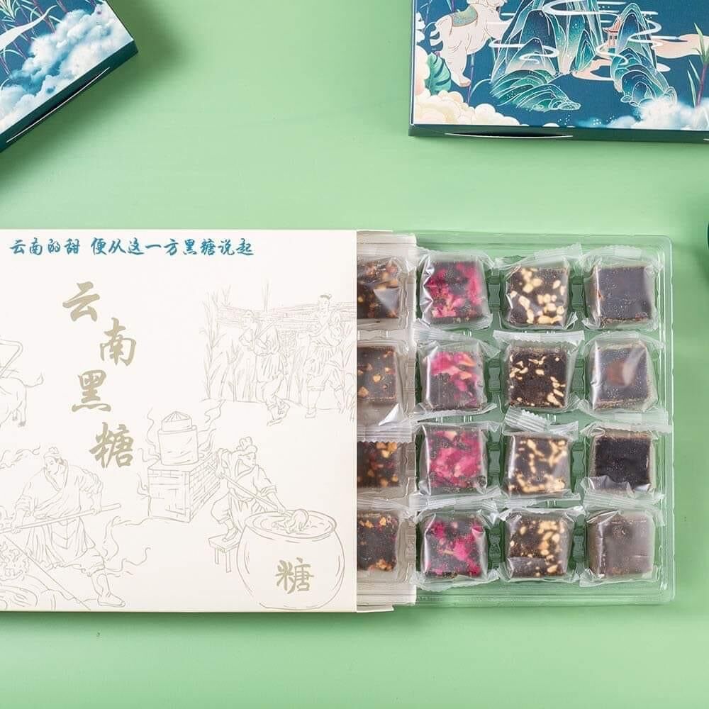 Hộp trà đường đen Vân nam 5 vị - nguyên vị, hoa Huế, hoa Hồng, gừng sợi, táo đỏ
