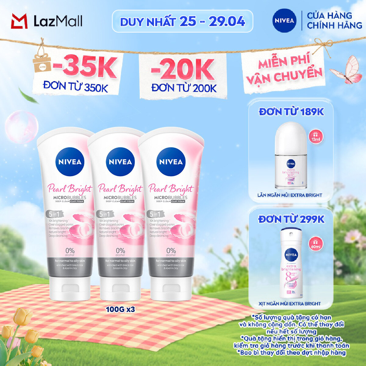 Bộ 3 Sữa Rửa Mặt NIVEA Pearl Bright Ngọc Trai Đất Sét Dưỡng Trắng (100 g) - 81273x3
