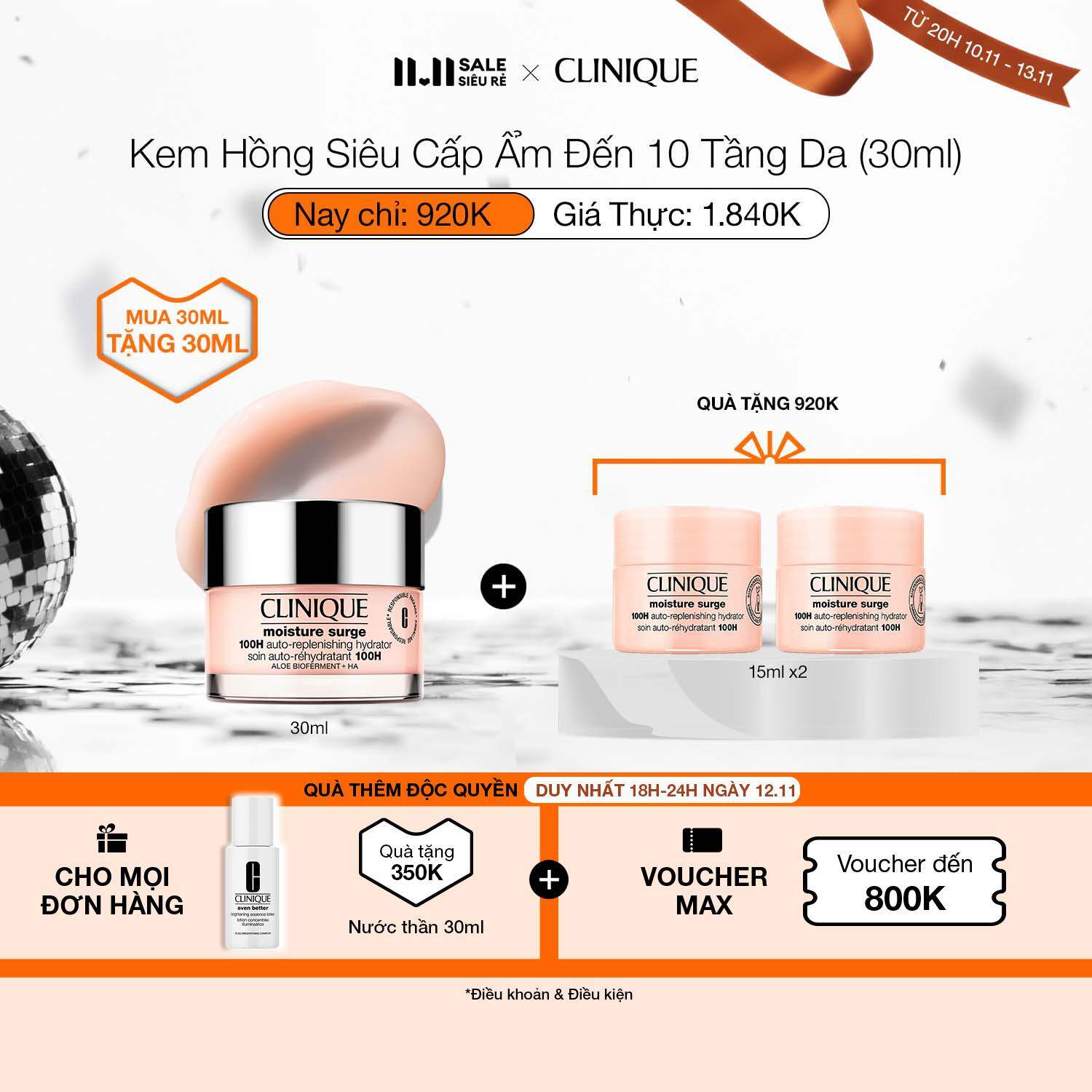 [ĐỘC QUYỀN 20H 10.11 -13.11] Kem hồng dưỡng ẩm tức thì 100H Clinique Moisture Surge 100H Auto-Replen