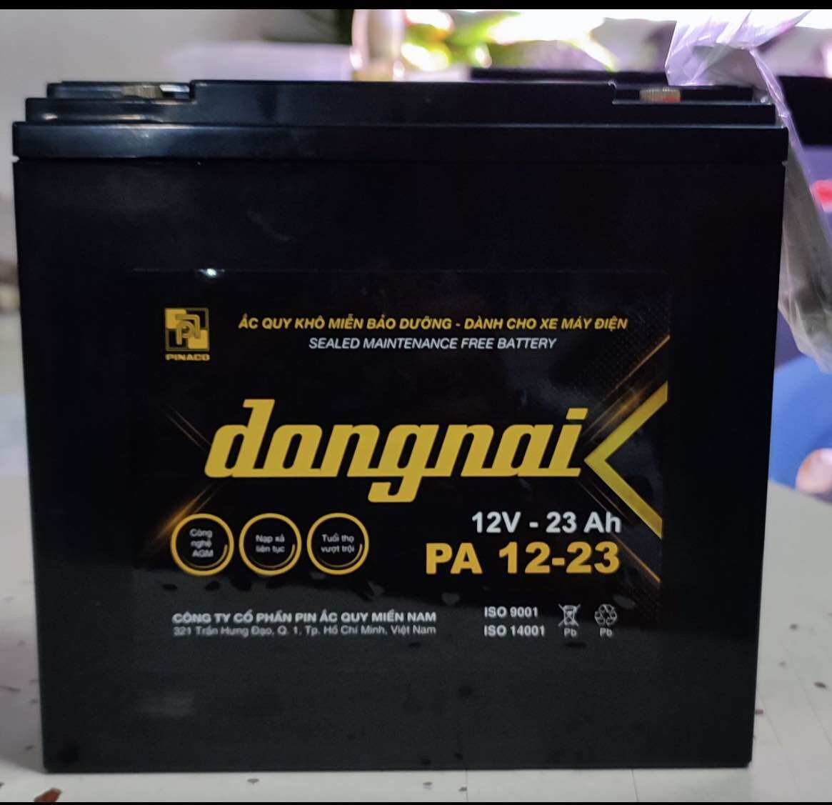Bình ắc quy xe máy điện jp pa 12-23 | 12v - 23ah, ắc quy xe máy 12v.