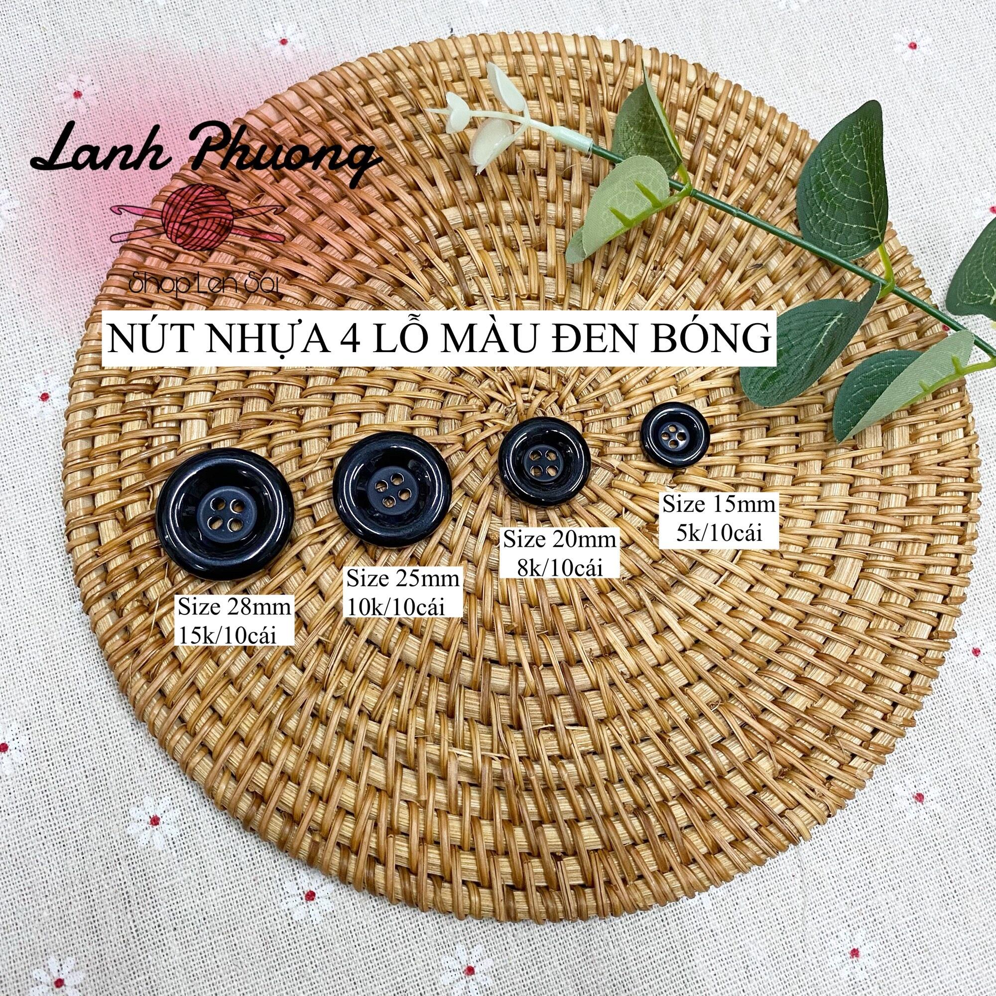 Nút Áo Nhựa Đen Bóng 4 Lỗ (set 10 cái)