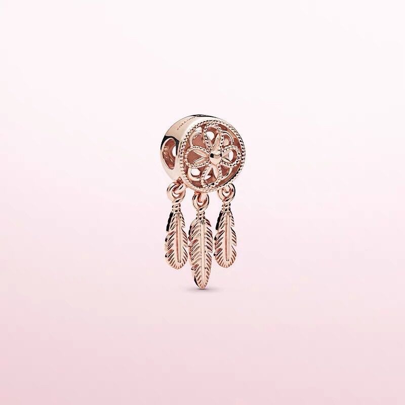 Charm hoa 3 lá vàng hồng s925