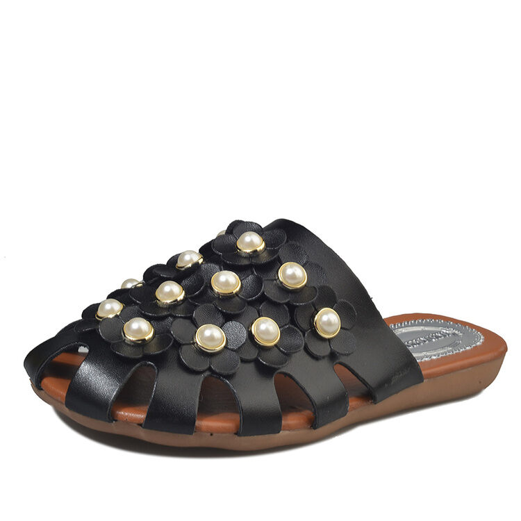 Slipper Female Summer 2019 New Style Korean Style Versatile Fashion HUADO Pearl Hollow out Closed-toe A-line Sandals Flat Fashio