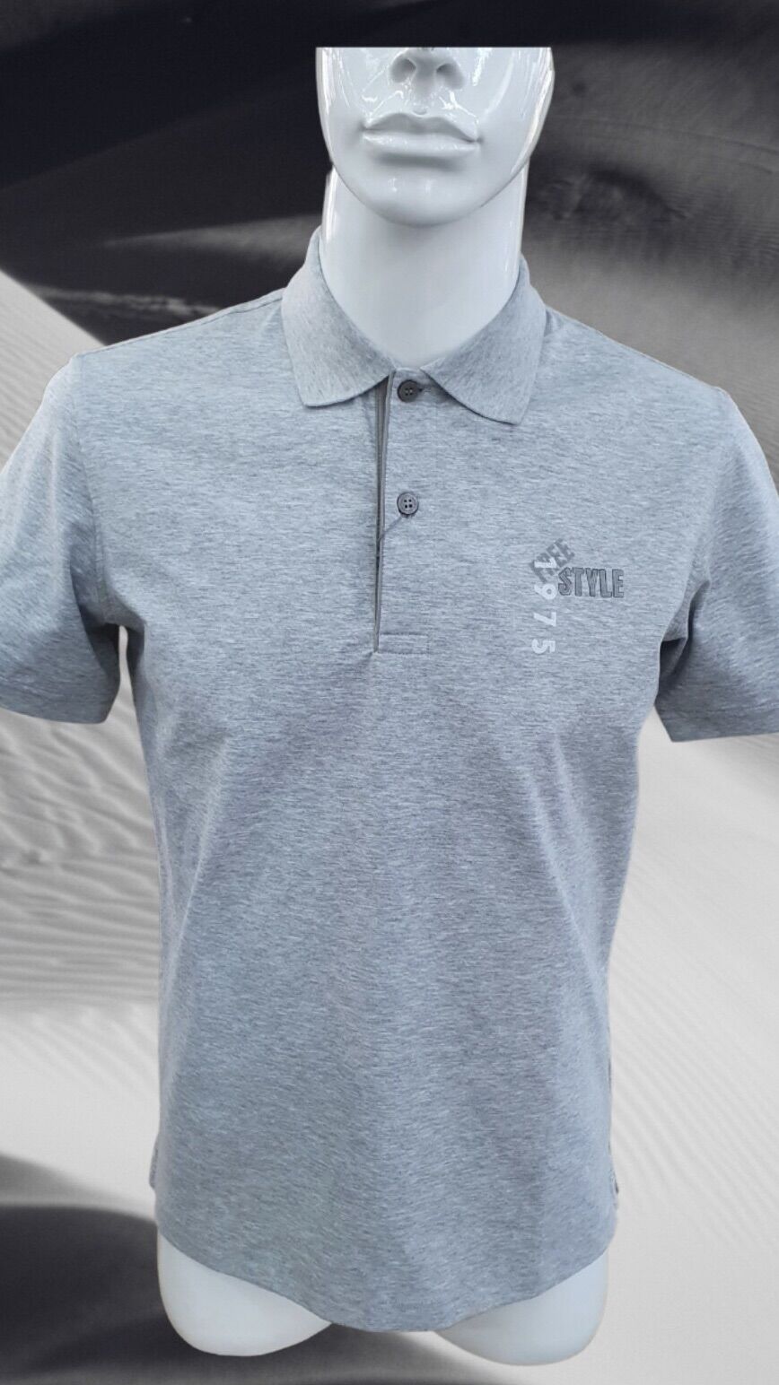 Áo thun nam việt tiến có cổ màu xám trơn 100% cotton