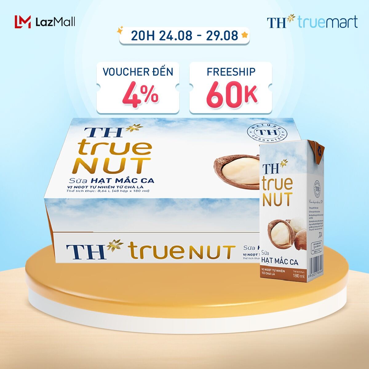 Thùng 48 hộp sữa hạt mắc ca th true nut 180 ml
