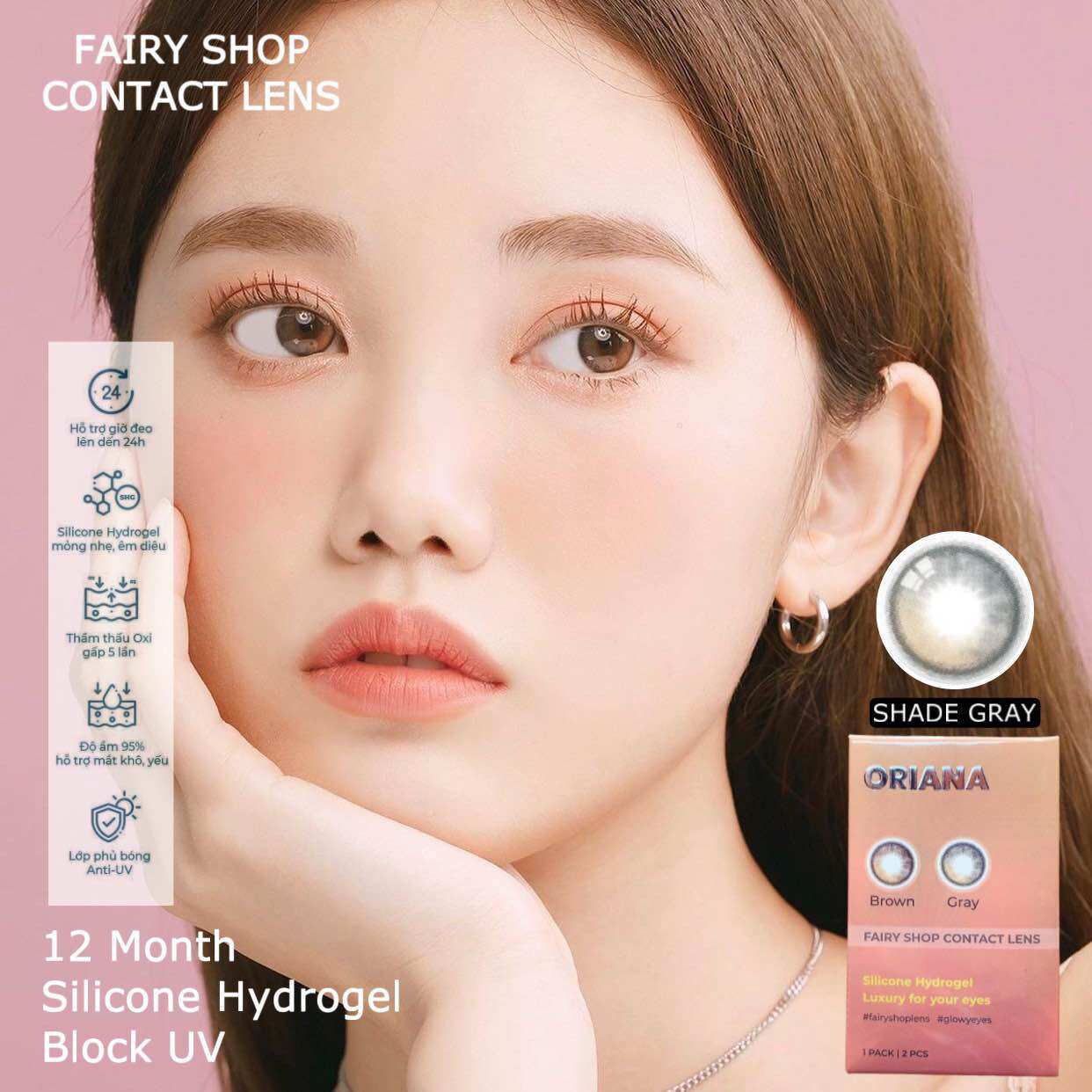 Kính áp tròng oriana shade gray 14.0mm - fairy shop contact lens độ 0 đến 8
