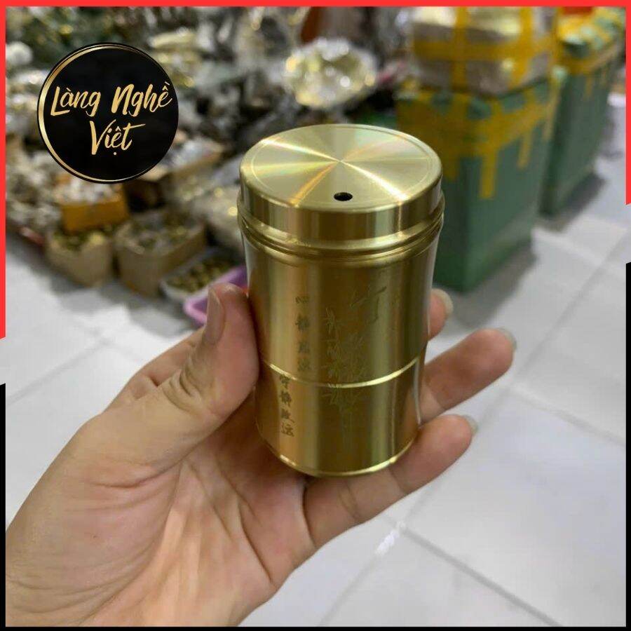 Lọ ống đựng tăm bằng đồng nguyên chất kích thước 8x4cm đẹp sang trọng quý phái