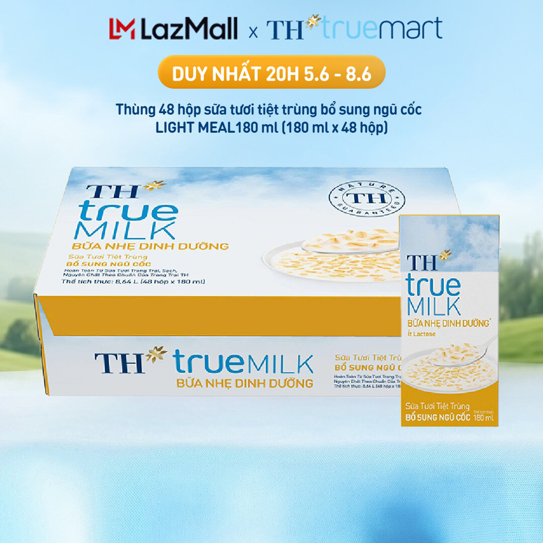 Thùng 48 hộp sữa tươi tiệt trùng bổ sung ngũ cốc TH true MILK LIGHT MEAL 180 ml (180 ml x 48)