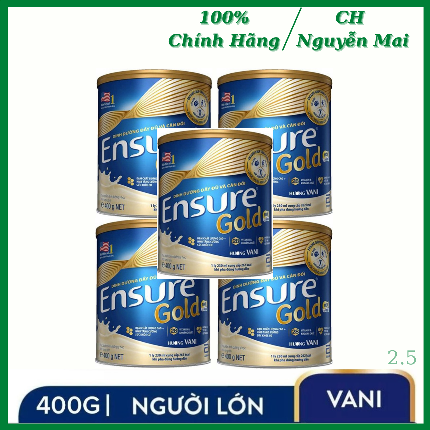 Combo 5 hộp sữa bột ensure gold hương vani 400g