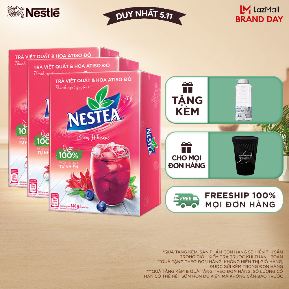 [ƯU ĐÃI THÁNG 11] Combo 3 Hộp Trà Việt Quất và Hoa Atiso Đỏ NESTEA 10 gói x 12 g