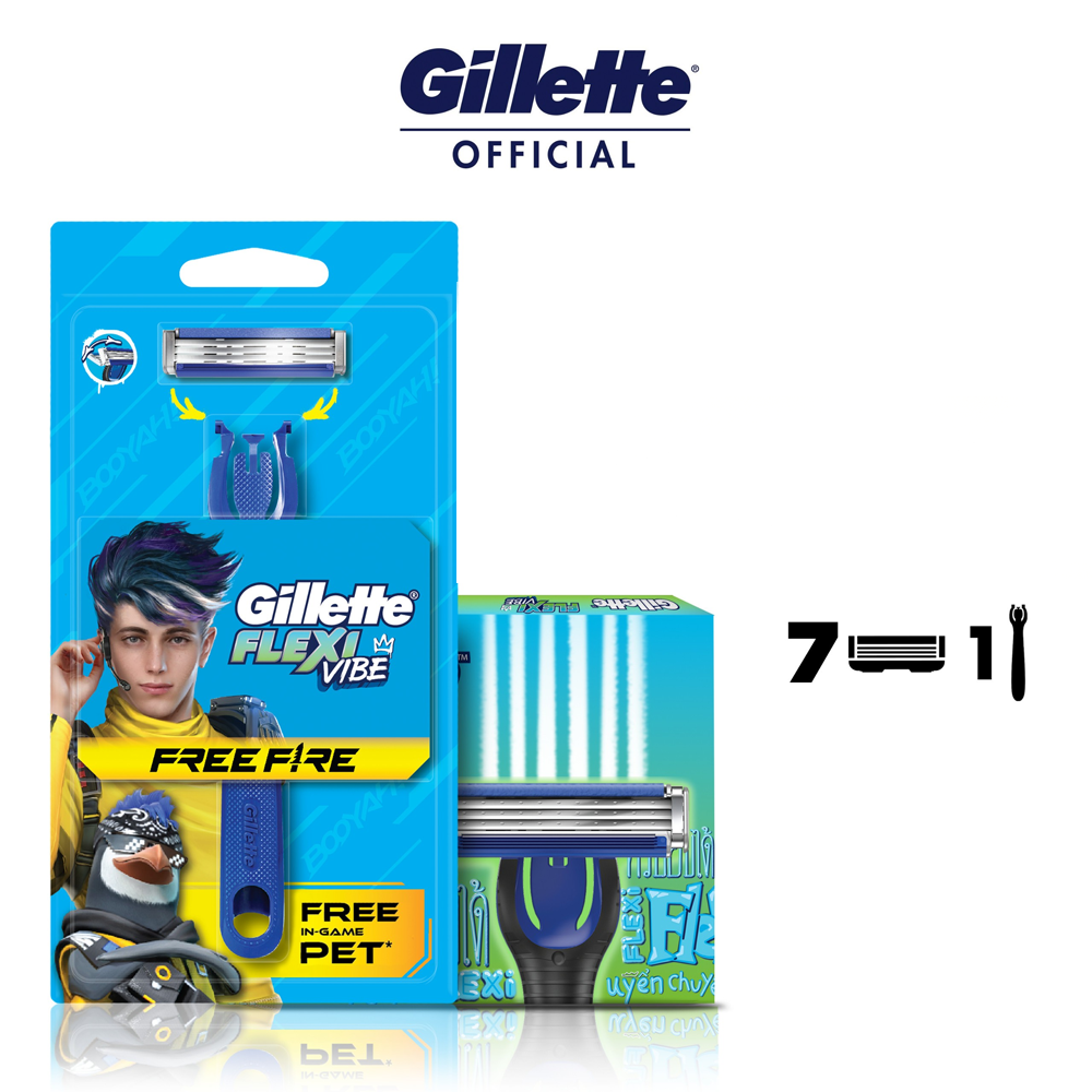 COMBO Dao Và Lưỡi Cạo Râu GILLETTE Flexi Vibe Free Fire Mới