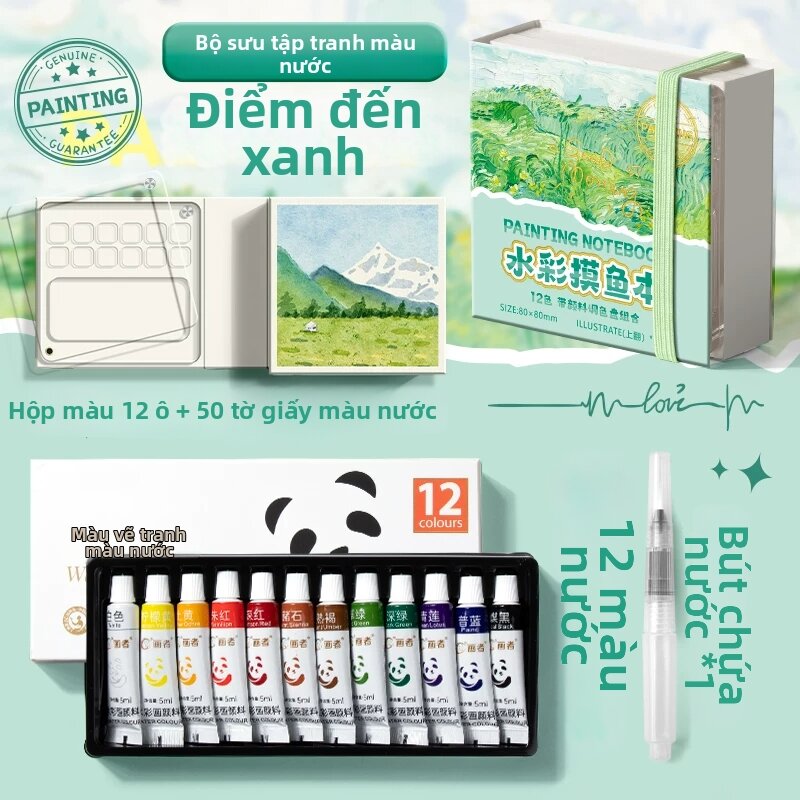Bộ Bút Màu Nước Di Động với Sách Vẽ 12 Màu