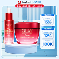 COMBO KEM DƯỠNG ẨM OLAY SUPER COLLAGEN PEPTIDES 45G & SERUM OLAY ULTRA FIRMING 30ML - GIÚP DA SĂN CHẮC & MỊN MÀNG HƠN TỪ NGÀY ĐẦU TIÊN!