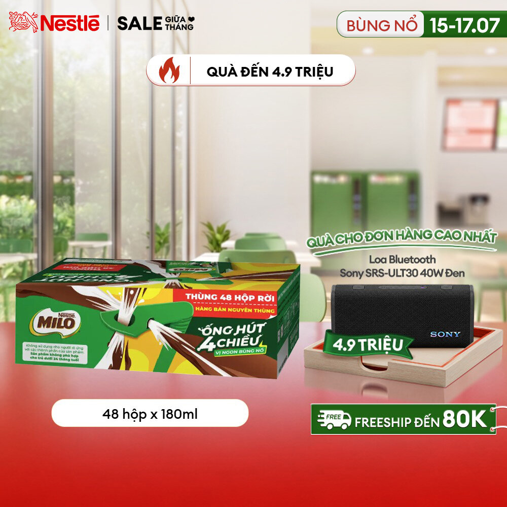 [ƯU ĐÃI THÁNG 7] FREESHIP HCM] [Phiên bản ống hút 4 chiều] Sữa Lúa Mạch Nestlé MILO 48x180ml Không Màng Co
