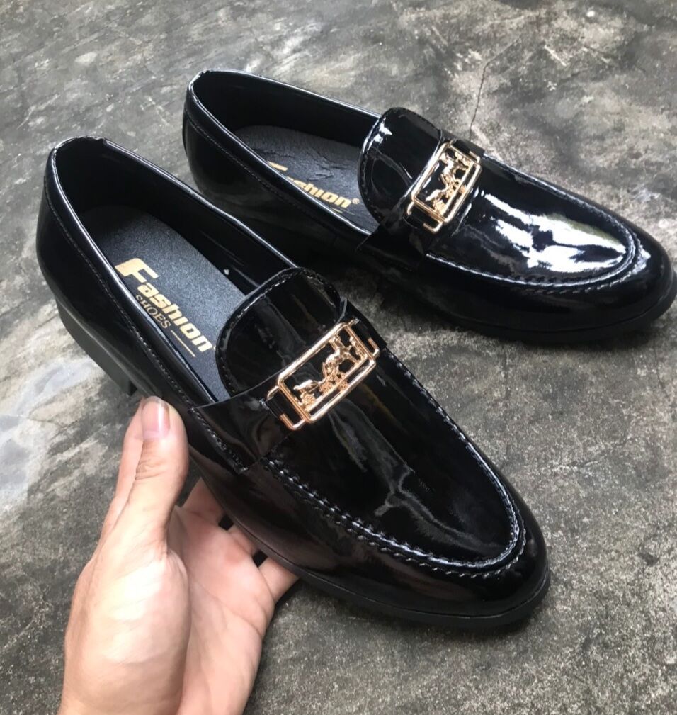 Giày lười nam da bóng mac vàng lezaza