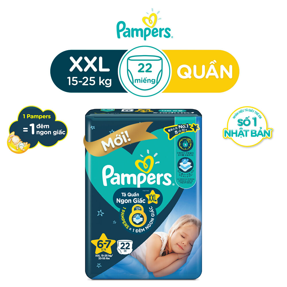 Tã/ Bỉm Quần PAMPERS Ngon Giấc Size XXL (22 miếng 15-25kg) Khô Thoáng Suốt Đêm