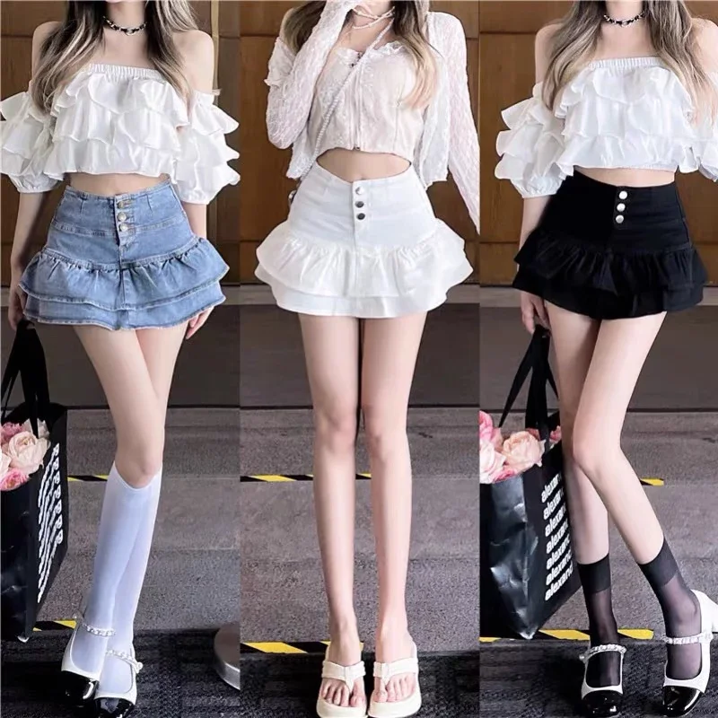 Chân váy kaki hai tầng lưng cao phối nút xinh cv5
