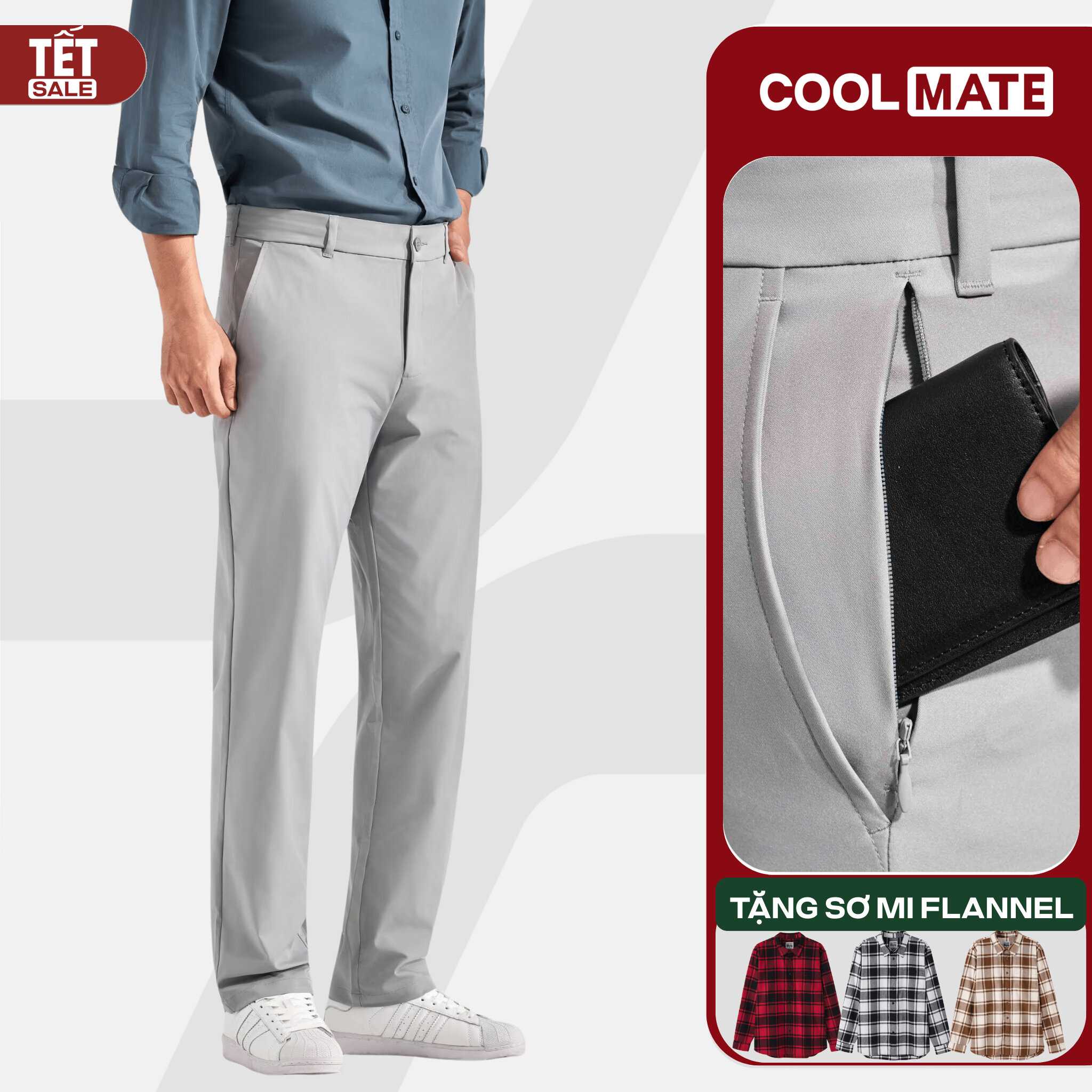   TẶNG ÁO SƠ MI Quần dài nam Kaki Excool dáng Straight co giãn nhẹ - Coolmate 