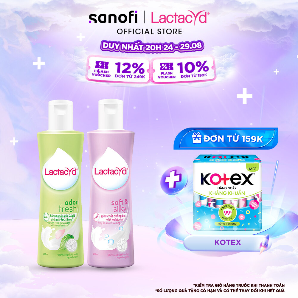 Bộ Dung Dịch Vệ Sinh Phụ Nữ Lactacyd Soft & Silky Dưỡng Ẩm 250ml + Odor Fresh Ngăn Mùi 24H 250ml