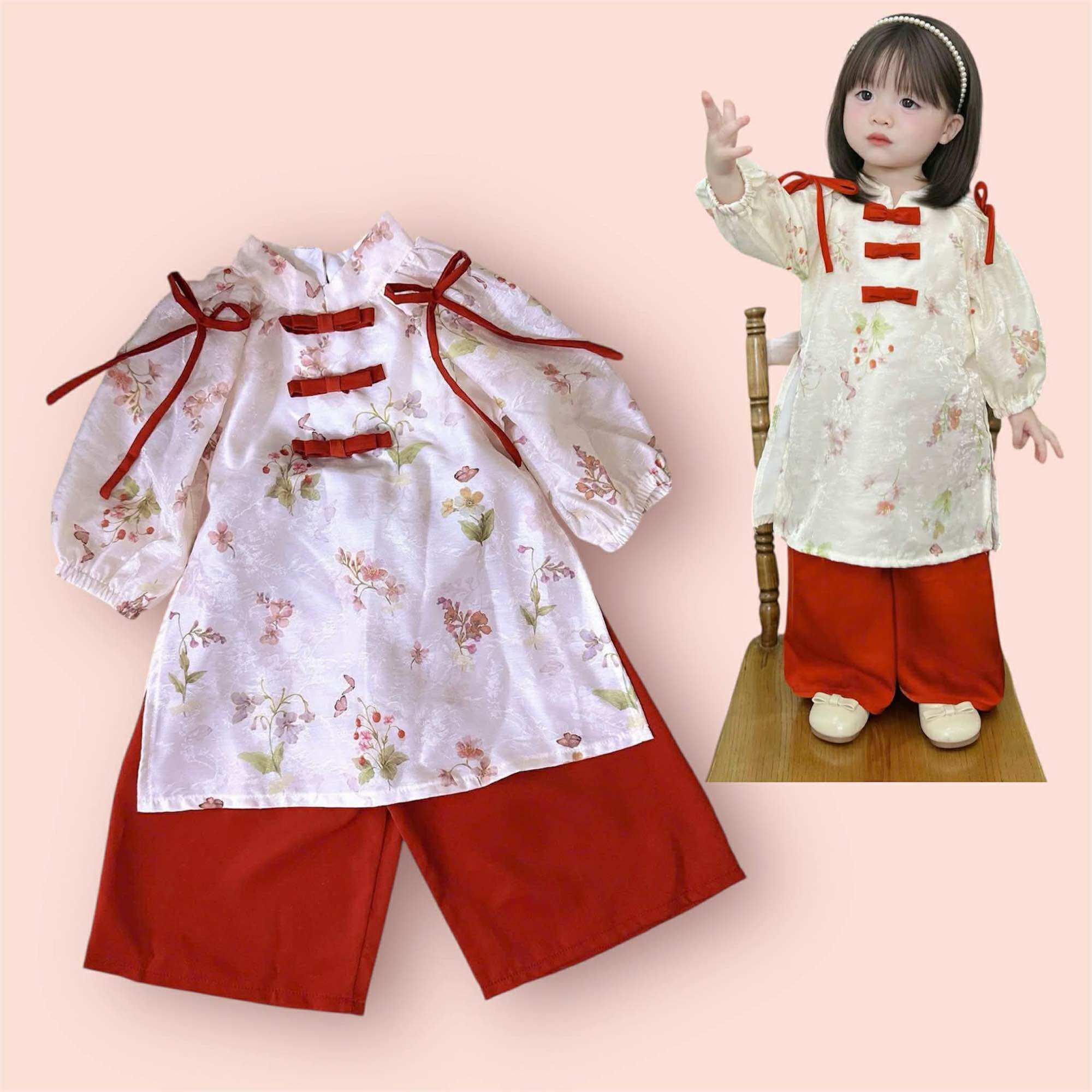 Áo Dài Cách Tân Kèm Cài Xinh Cho Bé Diện Lễ Tết Chụp Hình (5-13kg)